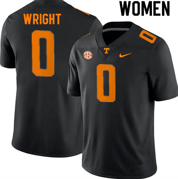 Women #0 William Wright Tennessee Volunteers College Football Jerseys Stitched-Black